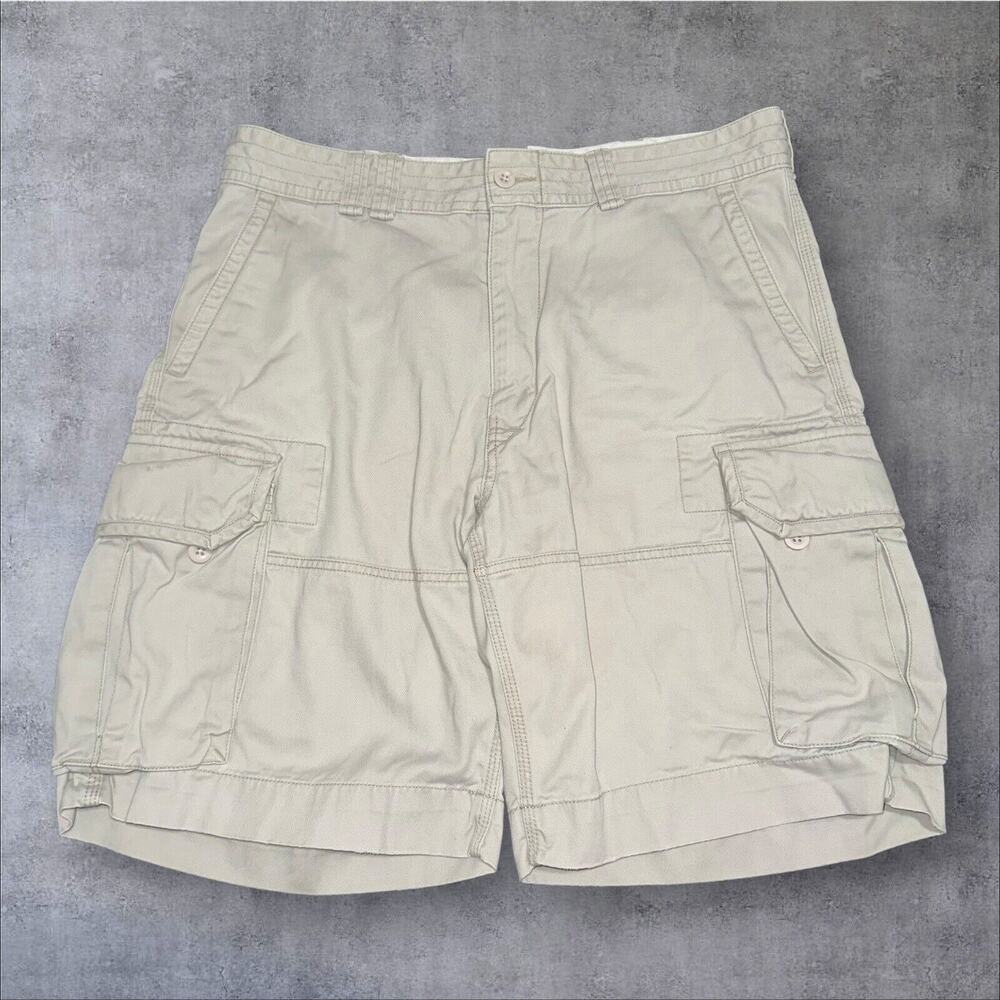 VTG Polo Ralph Lauren Mens Size 36 Beige Khaki Cotton Cargos Pockets Shorts